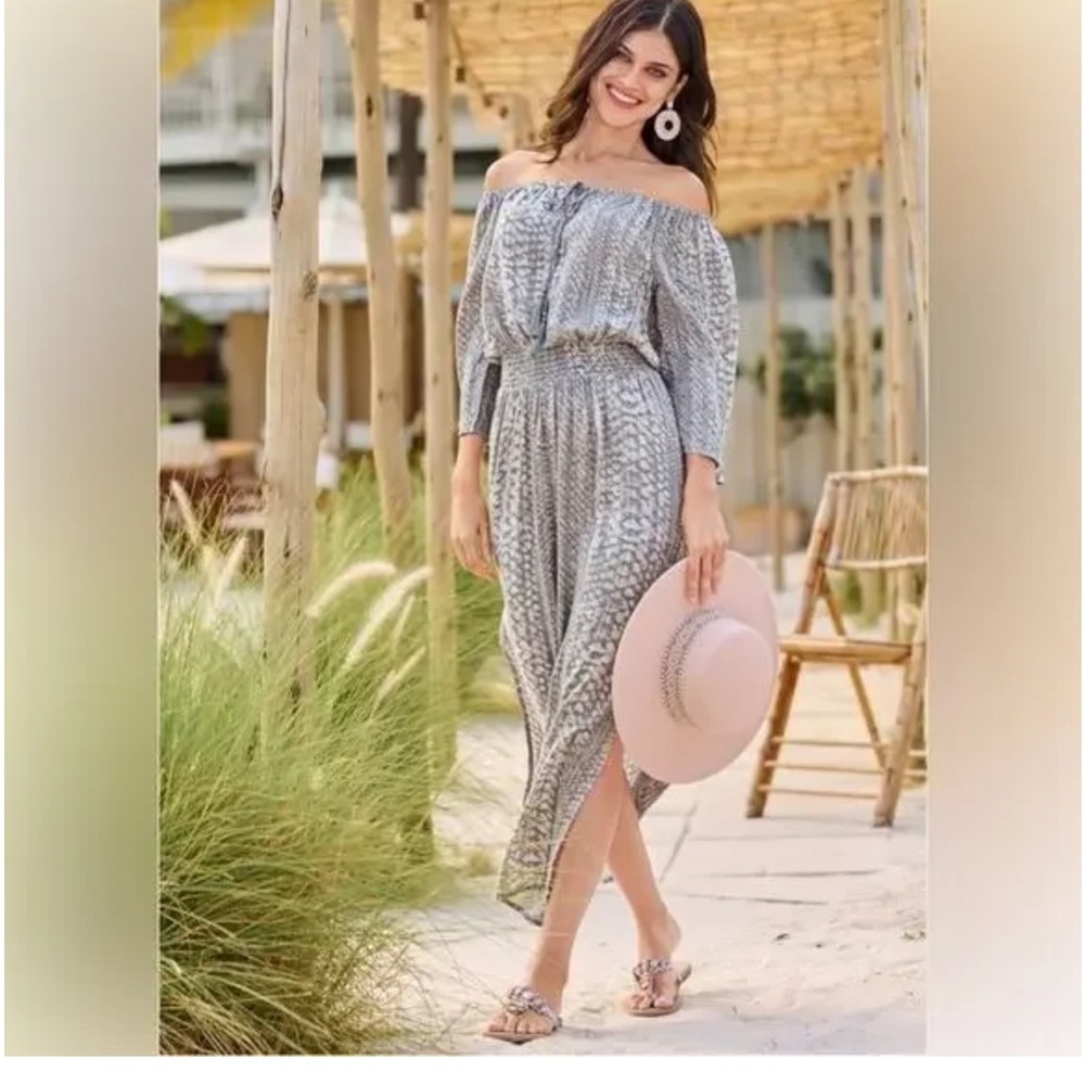 Off-Shoulder Gray Maxi Dress